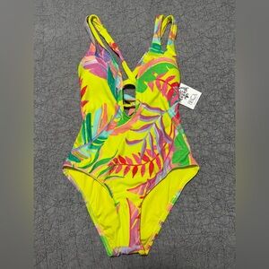 New BECCA Costa Bella Bright Tropical Texture Lime/ Yellow/Pink One Piece Swiw